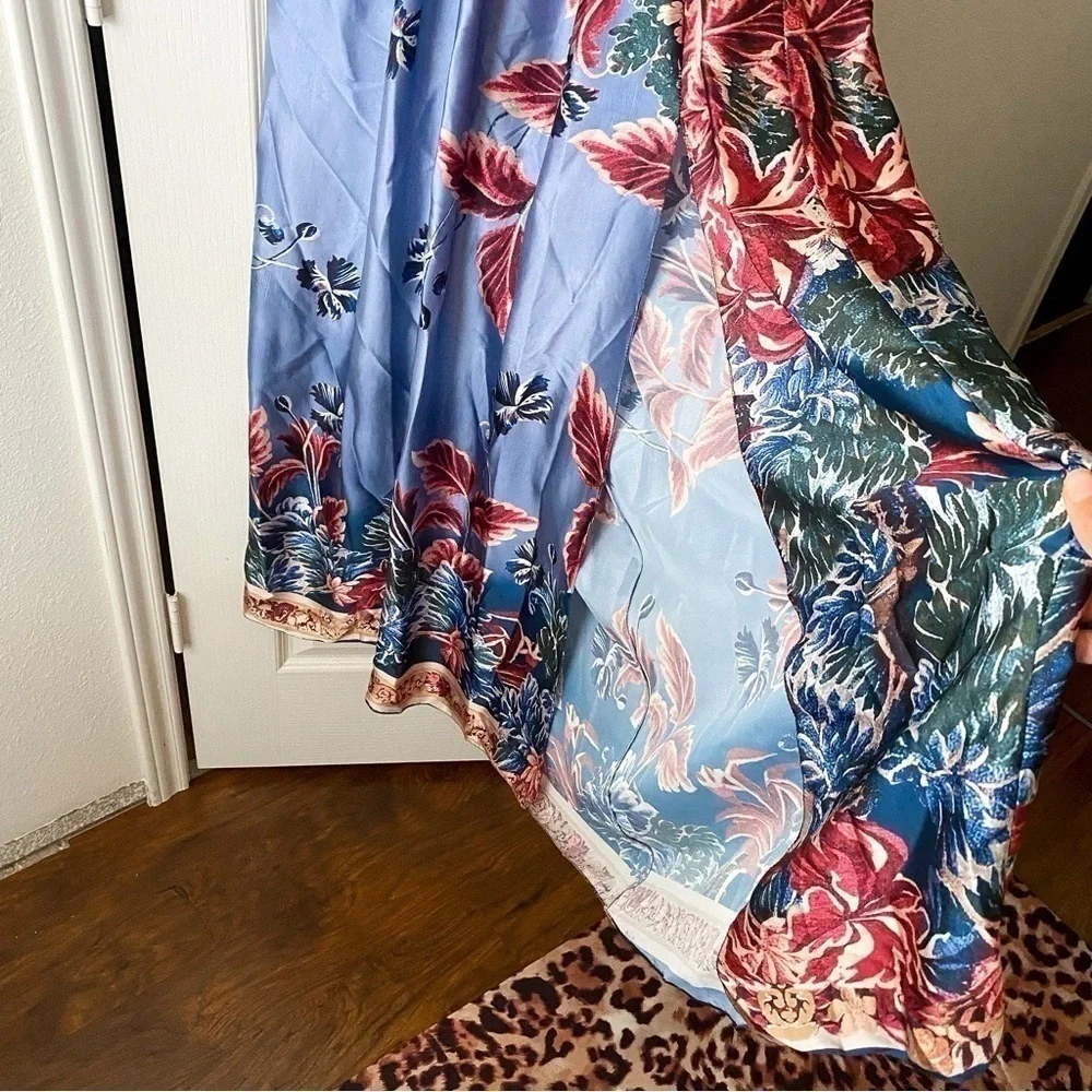 PatBO Gilly Print Cut-Out Maxi Dress Floral Satin Blue Pink Size 8 NWT - Picture 6 of 13